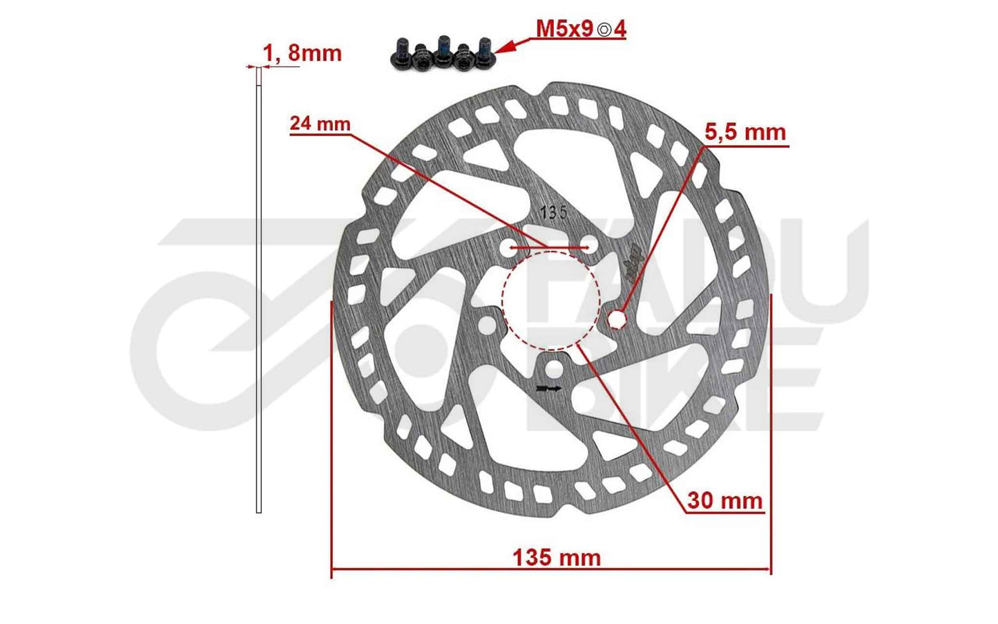 E-Scooter Bremsscheibe 135 mm 5H – Silber