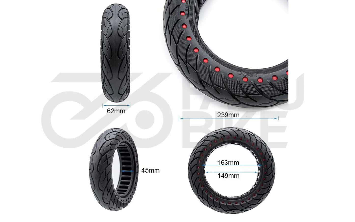 Nedong Vollgummireifen 10x2,5 (6,1 B44) „Red-Line“ – ultraleicht & pannenfrei für E-Scooter