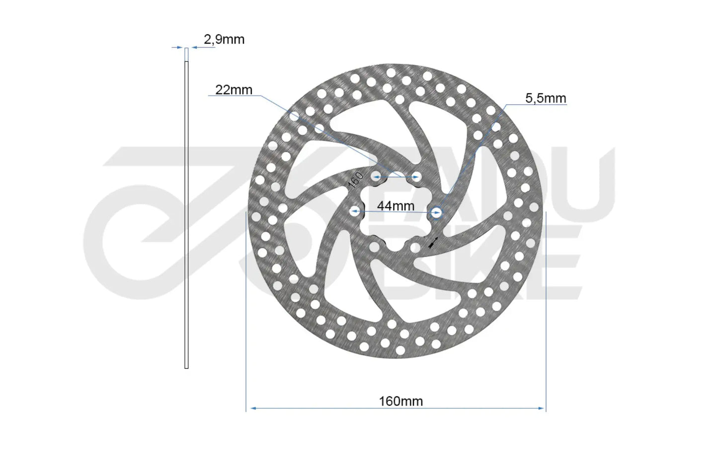 Verstärkte Bremsscheibe 160 mm – 2,9 mm Dicke für E-Scooter mit 6-Loch-Befestigung