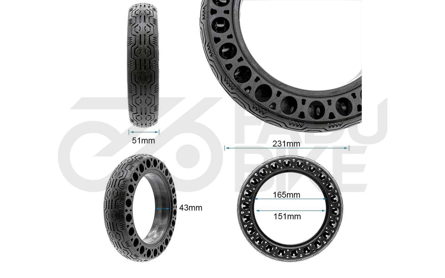 E-Scooter Vollgummi-Perforationsreifen 60/70-6,5 (10×2,5-6,5) – für Ninebot G30