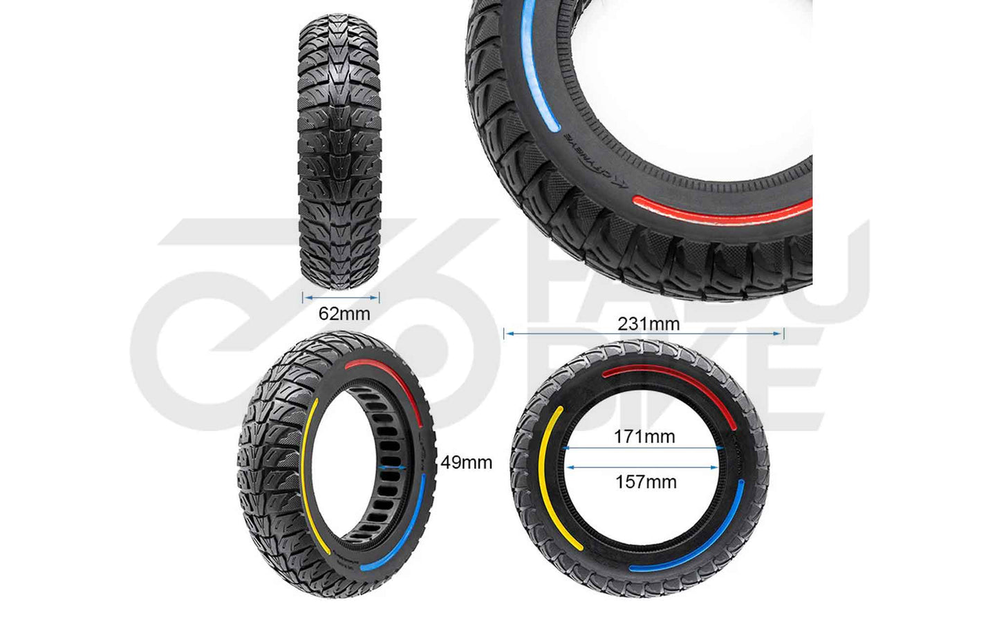 E-Scooter Vollgummi-Reifen 10×2,5-7 Tricolor – Pannensicher & Wartungsfrei