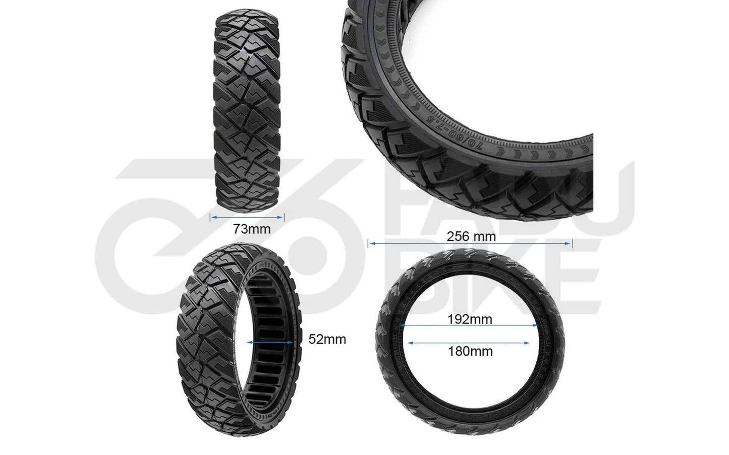 Vollgummi All-Terrain Reifen 70/60-7,5 mit Diamantprofil