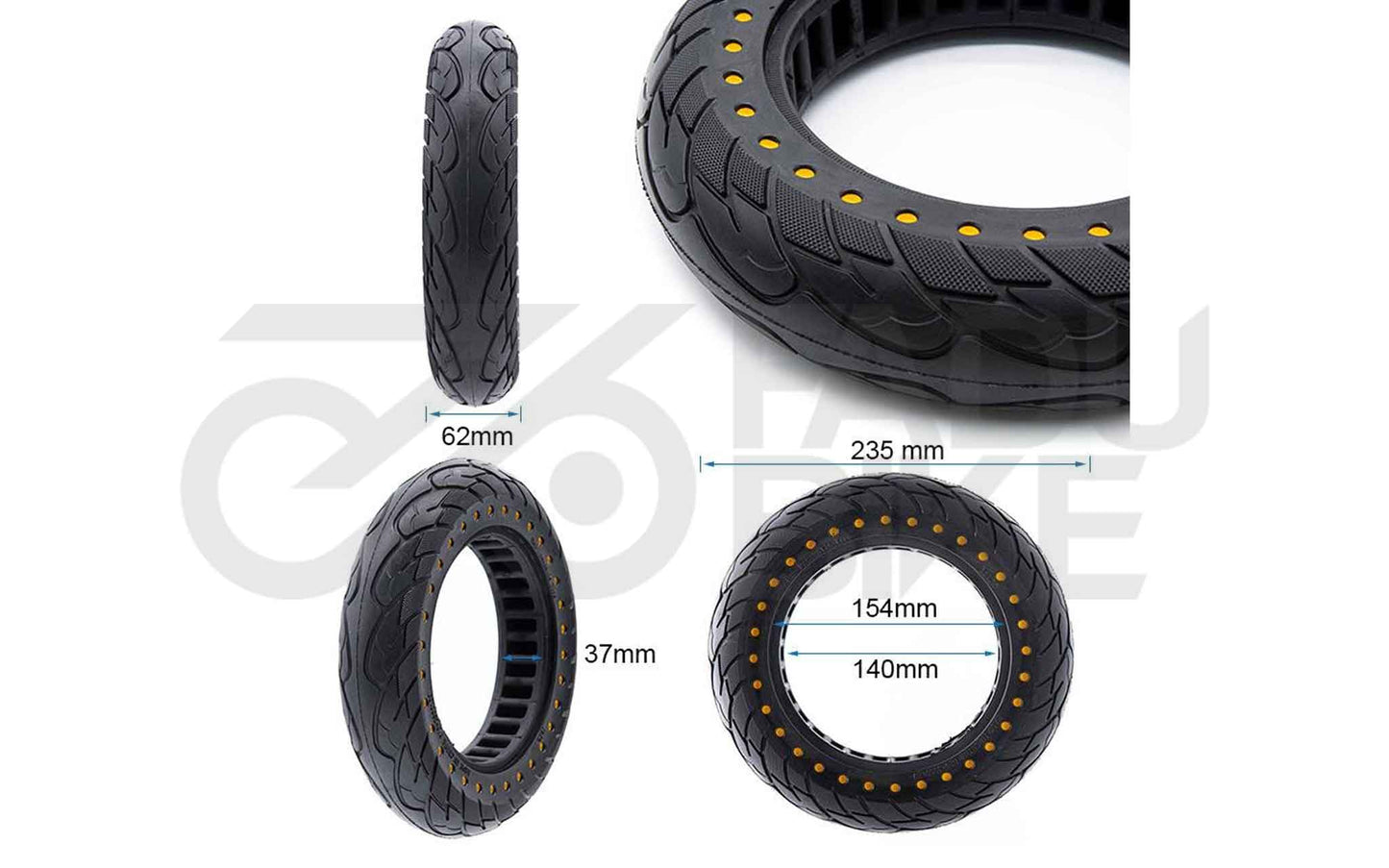 Vollgummi-Ultralight-Reifen 10×2.5-6.1/B34 – Extra Soft mit Gelben Punkten