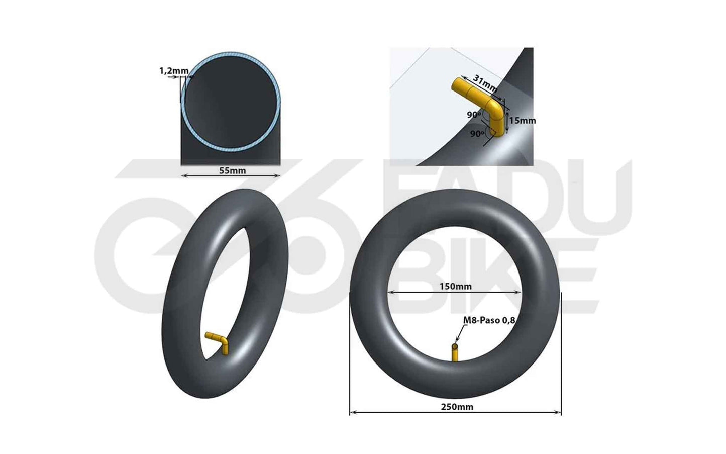 E-Scooter Schlauch 10×2.125 | 90°×90° Ventil