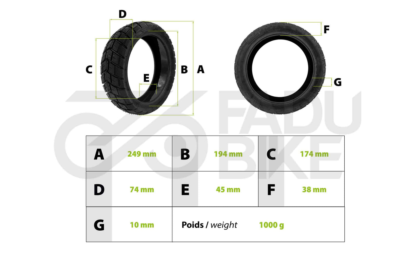 Offroad Tubeless-Reifen 10.5×2.75 mit Pannenschutz-Gel für Ninebot P100 / P65