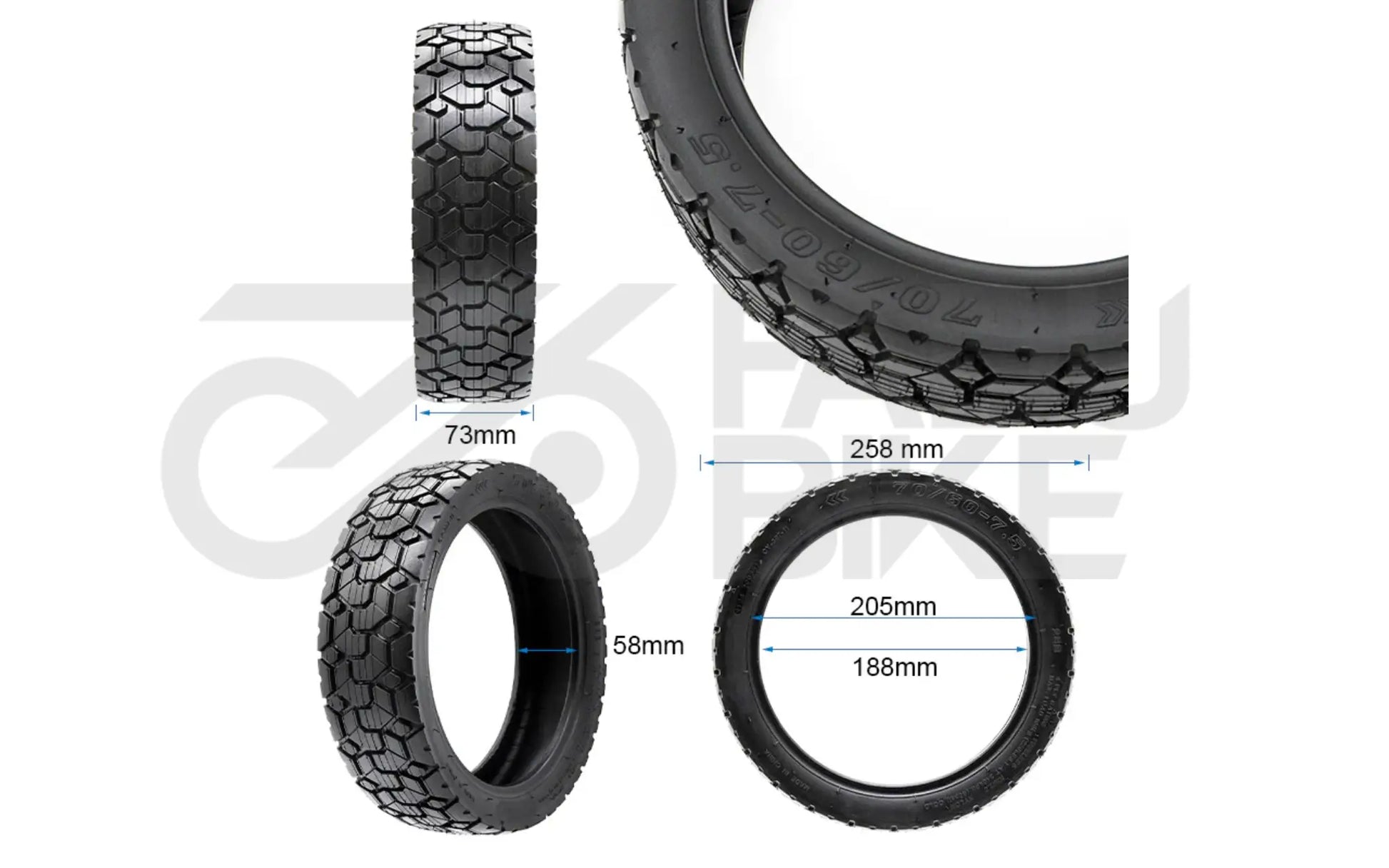 E-Scooter Rhinotrack Tubeless-Reifen 70/60 × 7,5 – mit Gel-Dichtsystem