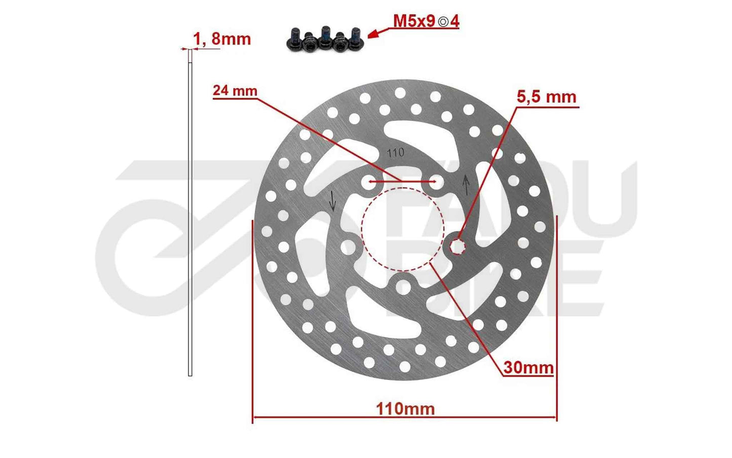 E-Scooter Bremsscheibe 110 mm 5H DV5-2 für Xiaomi Essential & Xiaomi 1S