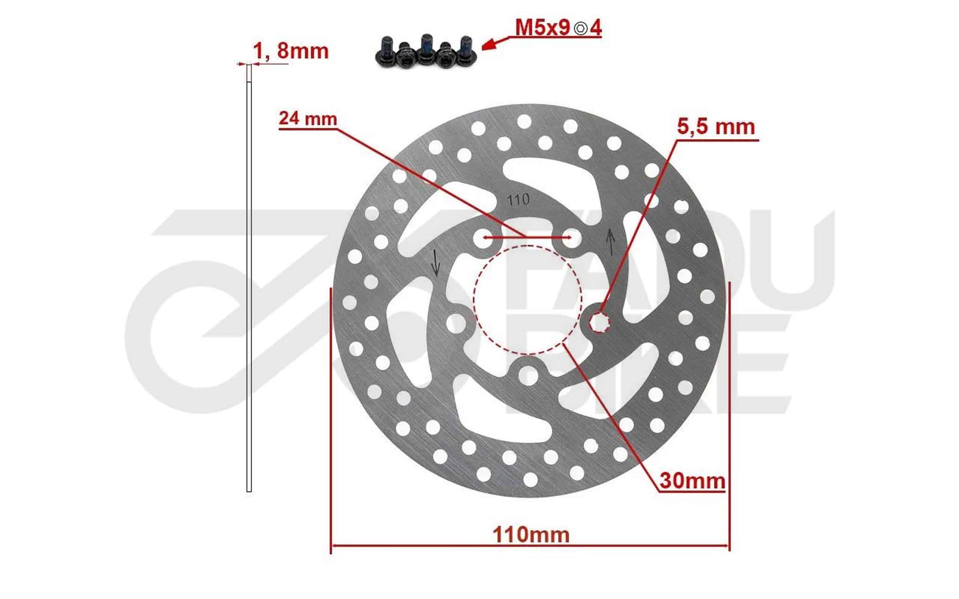E-Scooter Bremsscheibe 110 mm 5H DV5-2 für Xiaomi Essential & Xiaomi 1S