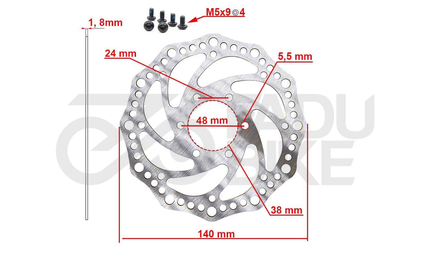 E-Scooter Bremsscheibe R6.2 140 mm 6H (48 mm Lochabstand) – Silber