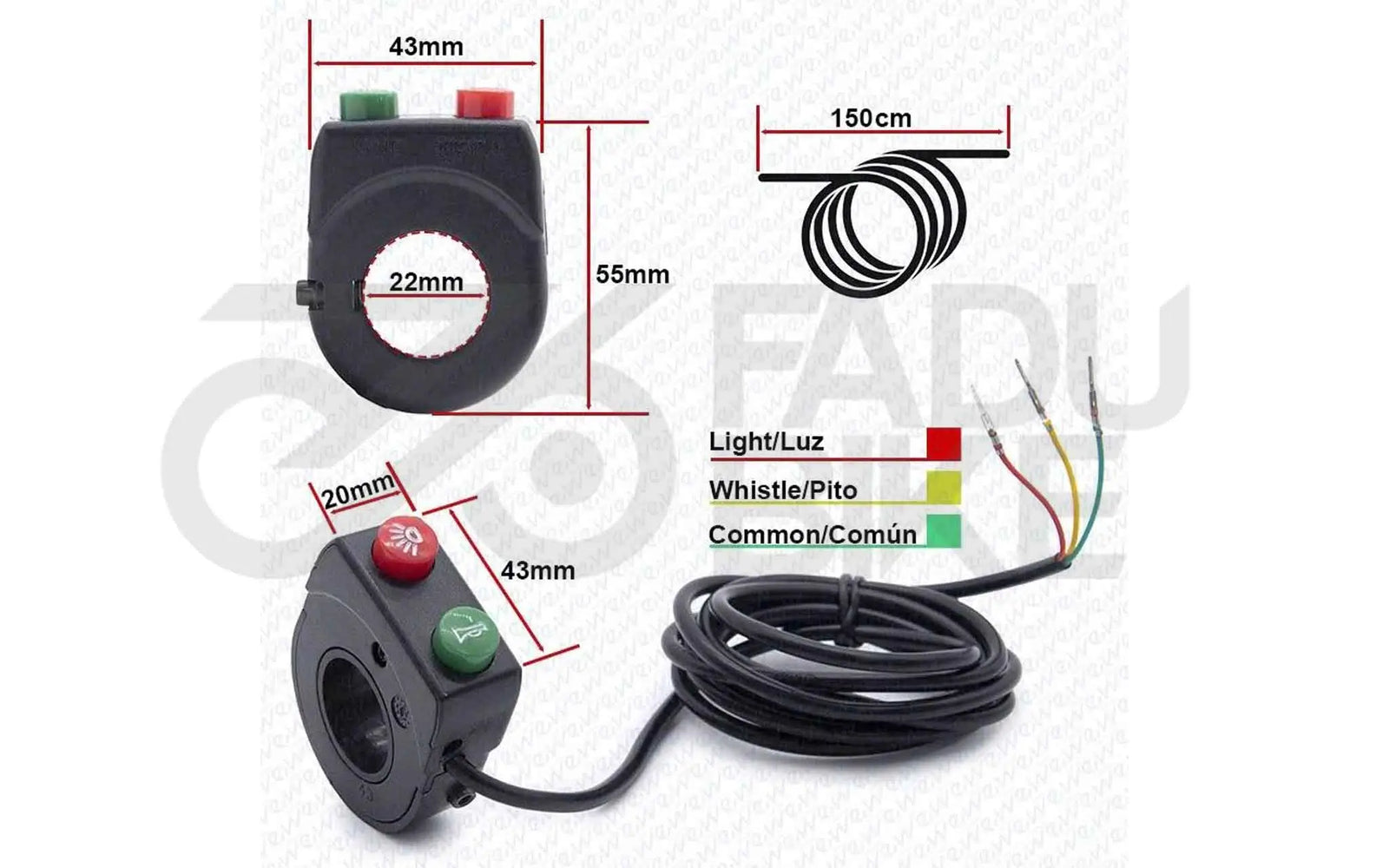 E-Scooter Schalter Licht/Hupe 2F mit SM Stecker