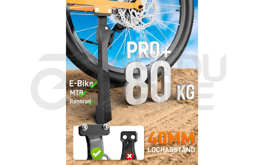 Fahrrad Seitenständer HENMI PRO+ 24–29 Zoll 40 mm Lochabstand bis 80 kg Schwarz