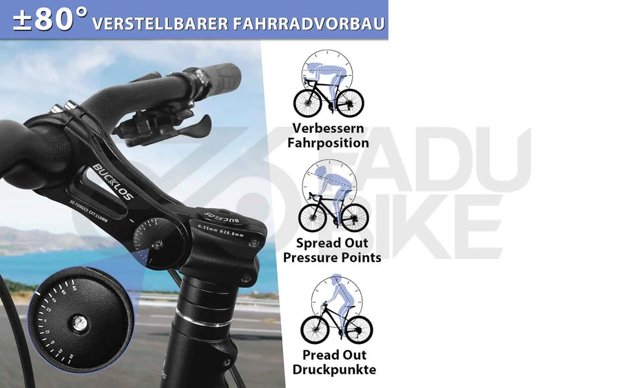 Fahrrad Vorbau AEYINO verstellbar 31,8 mm / 110 mm ±80° Aluminium