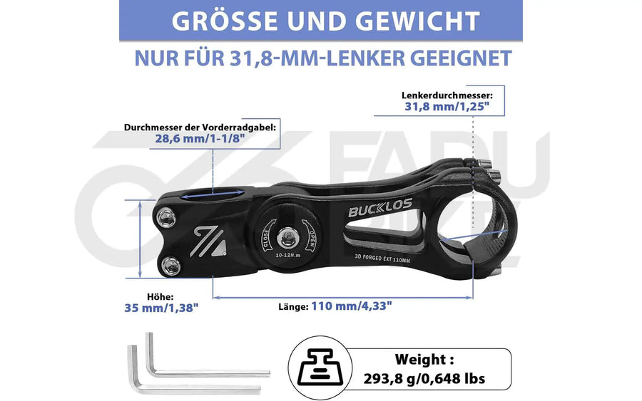 Fahrrad Vorbau AEYINO verstellbar 31,8 mm / 110 mm ±80° Aluminium