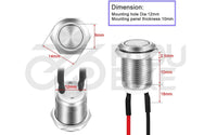 Universal Metall Drucktaster 12 mm IP65 Wasserdicht (Momentary)
