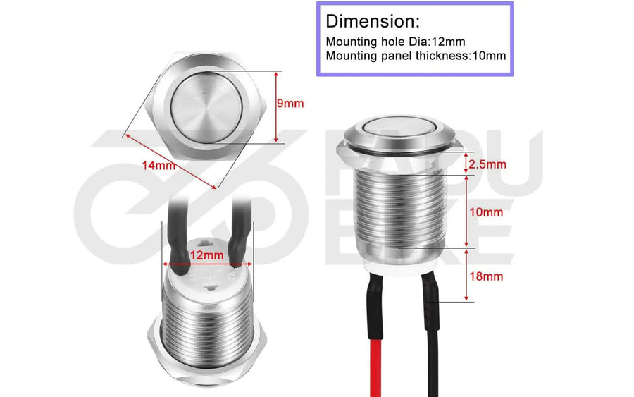 Universal Metall Drucktaster 12 mm IP65 Wasserdicht (Momentary)