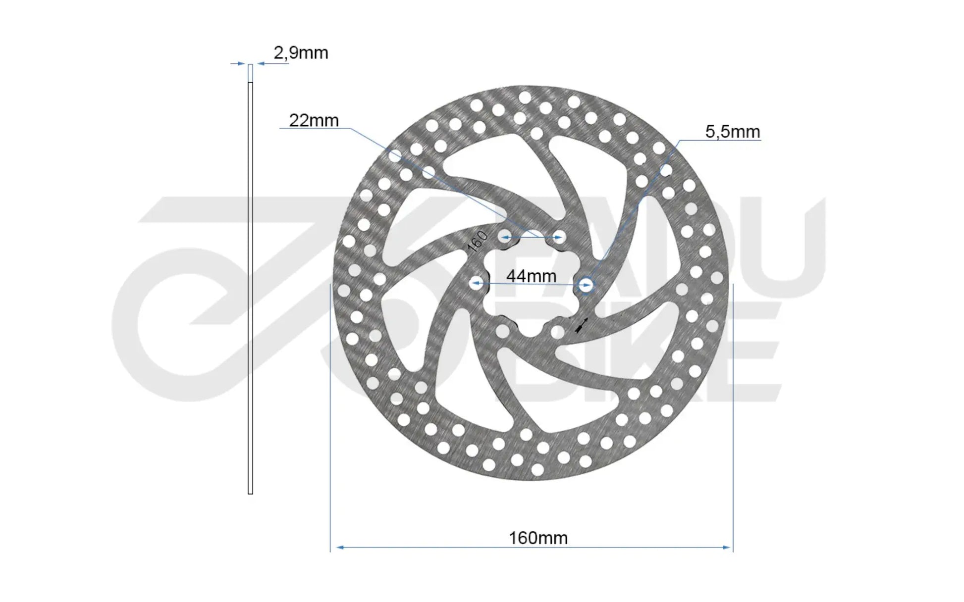 Verstärkte Bremsscheibe 160 mm – 2,9 mm Dicke für E-Scooter mit 6-Loch-Befestigung